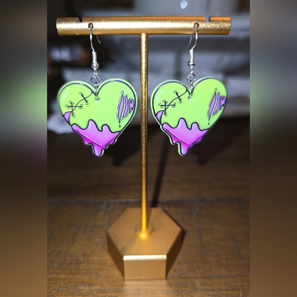 Acrylic Zombie Heart Earrings